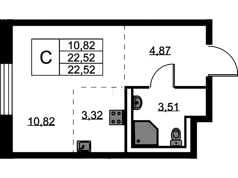 Квартира студия 22.52 м², 2/9 эт., ЖК «Квартал Лаголово»